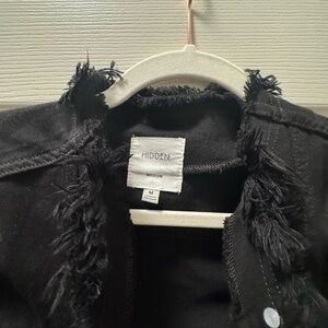 Soft Black fitted denim Jacket… frayed ends.